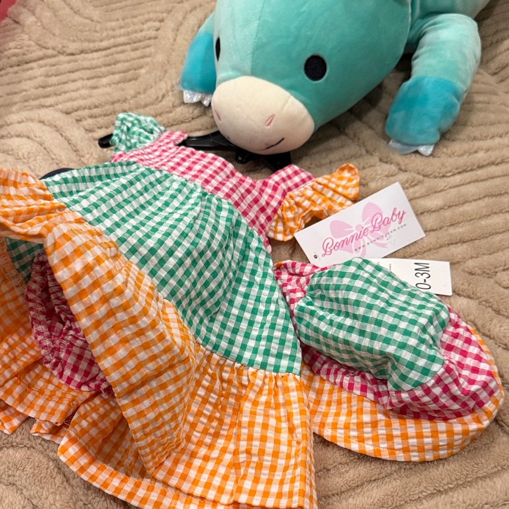 Bonnie Baby Multicolor Gingham Dress 3 piece set